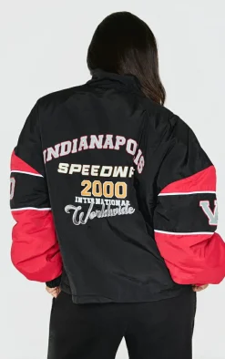 PrettyLittleThing Bomber Jackets*Petite Oversized Graphic Zipped Racer Bomber Jacket