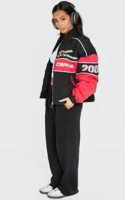 PrettyLittleThing Bomber Jackets*Petite Oversized Graphic Zipped Racer Bomber Jacket