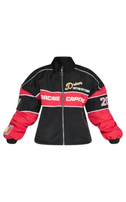 PrettyLittleThing Bomber Jackets*Petite Oversized Graphic Zipped Racer Bomber Jacket