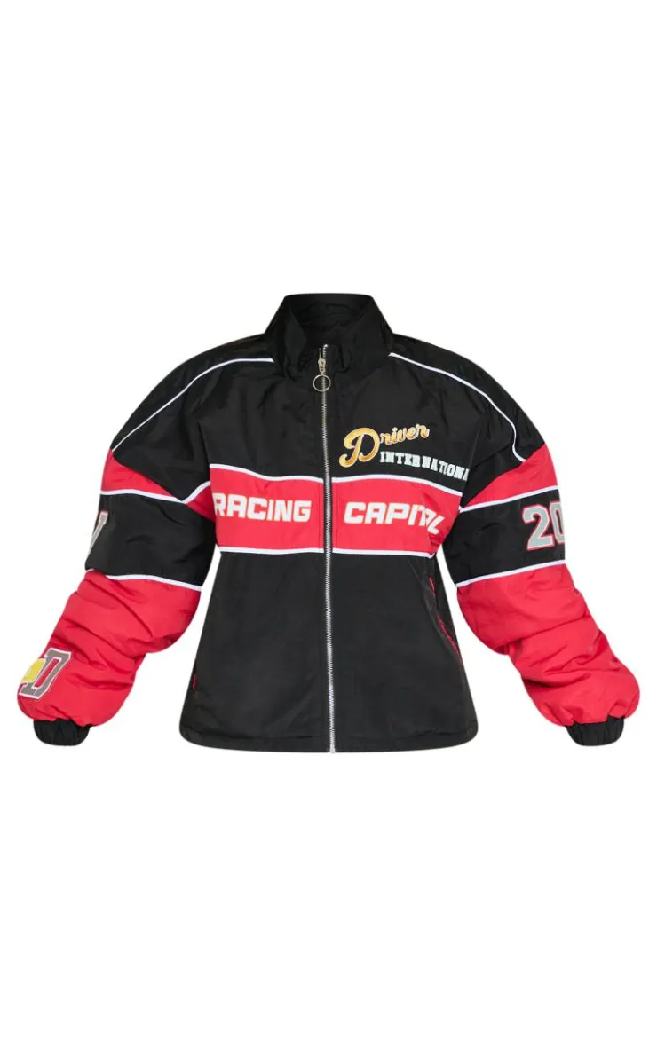 PrettyLittleThing Bomber Jackets*Petite Oversized Graphic Zipped Racer Bomber Jacket