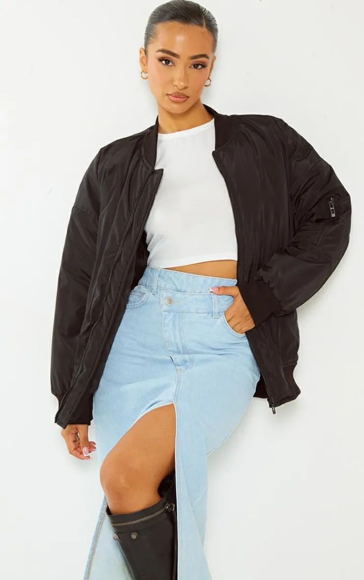 PrettyLittleThing Bomber Jackets*Petite Oversized Zip Up Bomber Jacket