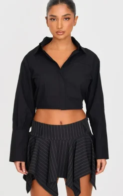 Petite Black Pinstripe Asymmetric Hem Micro Mini Skirt