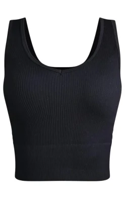 PrettyLittleThing Snatched*Petite Plunge Detail Snatched Rib Crop Top