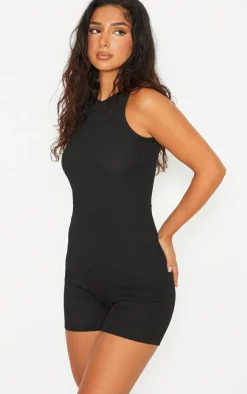 PrettyLittleThing Unitards*Petite Racer Neck Ribbed Unitard
