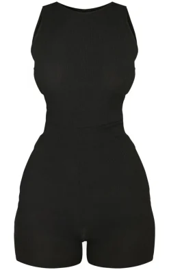 PrettyLittleThing Unitards*Petite Racer Neck Ribbed Unitard
