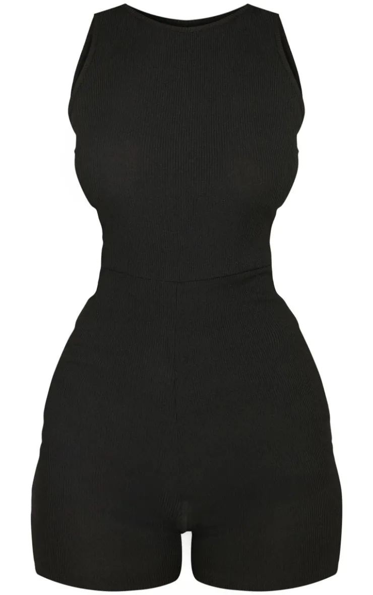 PrettyLittleThing Unitards*Petite Racer Neck Ribbed Unitard
