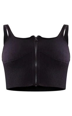 PrettyLittleThing Knitted Tops*Petite Ribbed Cup Detail Top