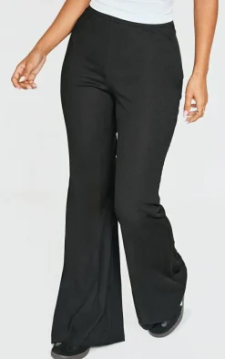 Petite Black Ribbed Flared Pants
