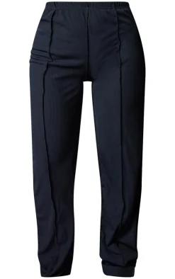 Outlet PrettyLittleThing Petite Ribbed Seam Detail High Waisted Wide Leg Pants Black