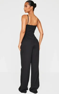 Petite Satin Cup Detail Straight Leg Jumpsuit-PrettyLittleThing
