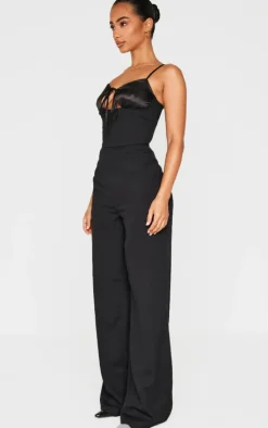 Petite Satin Cup Detail Straight Leg Jumpsuit-PrettyLittleThing