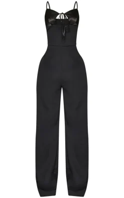 Petite Satin Cup Detail Straight Leg Jumpsuit-PrettyLittleThing