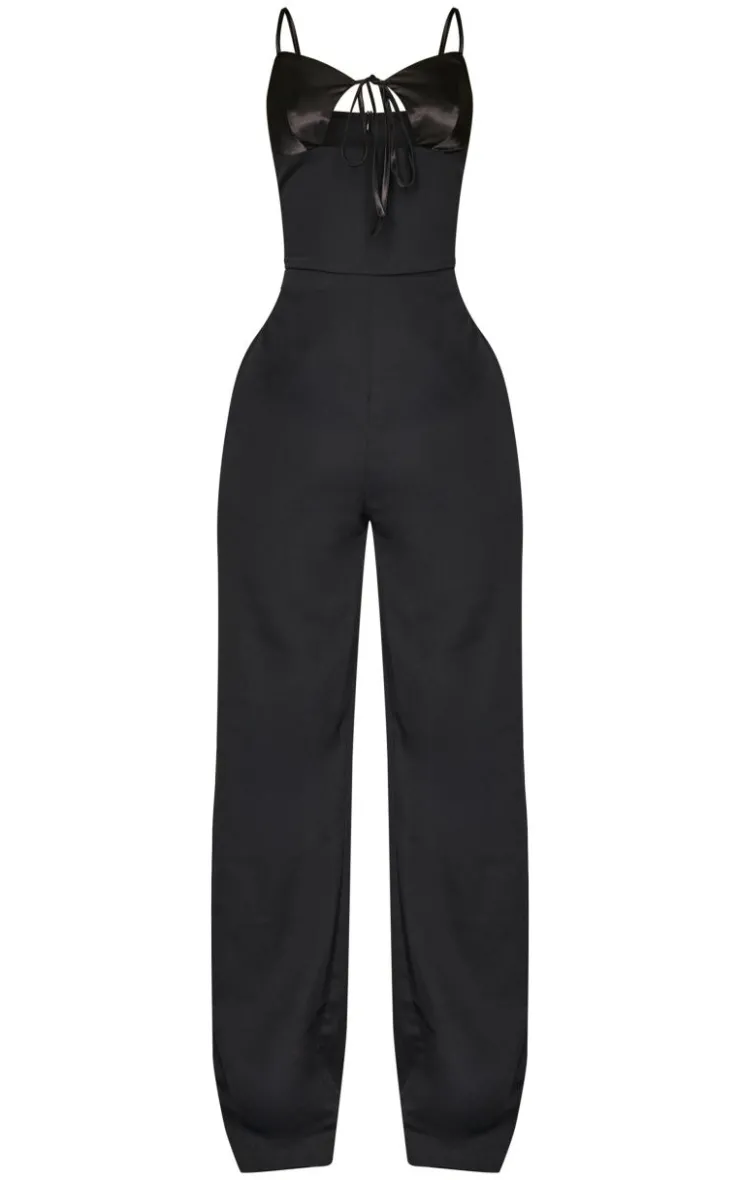 Petite Satin Cup Detail Straight Leg Jumpsuit-PrettyLittleThing