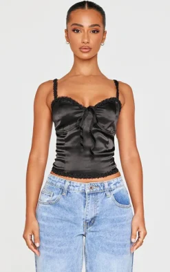 PrettyLittleThing Corsets*Petite Satin Rose Trim Detail Corset Top