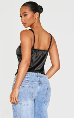 PrettyLittleThing Corsets*Petite Satin Rose Trim Detail Corset Top