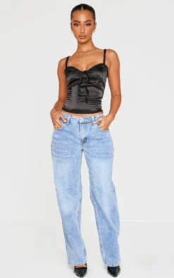 PrettyLittleThing Corsets*Petite Satin Rose Trim Detail Corset Top