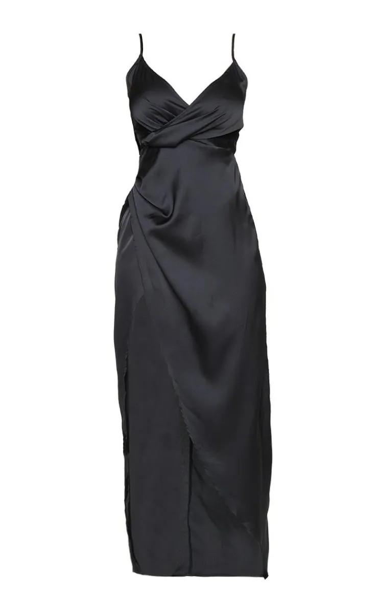 Petite Satin Wrap Detail Maxi Dress-PrettyLittleThing Best