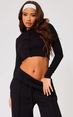 New PrettyLittleThing Petite Seam Detail Long Sleeve Top Black