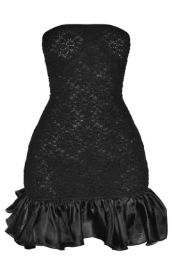 Petite Shirred Bandeau Ruffle Hem Mini Dress-PrettyLittleThing Online