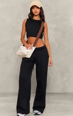 Best PrettyLittleThing Petite Sleeveless Raw Edge Tank Top Black