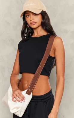 Best PrettyLittleThing Petite Sleeveless Raw Edge Tank Top Black