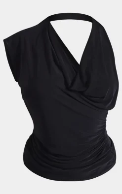 Petite Slinky Cowl Neck Open Back Long Top-PrettyLittleThing Online
