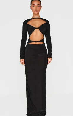 Petite Slinky Cut Out Long Sleeve Maxi Dress-PrettyLittleThing Online
