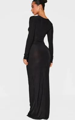 Petite Slinky Cut Out Long Sleeve Maxi Dress-PrettyLittleThing Online