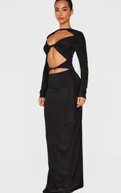 Petite Slinky Cut Out Long Sleeve Maxi Dress-PrettyLittleThing Online