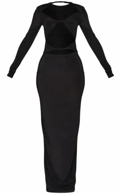 Petite Slinky Cut Out Long Sleeve Maxi Dress-PrettyLittleThing Online