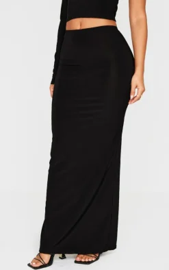 Hot PrettyLittleThing Petite Slinky High Waist Maxi Skirt Black
