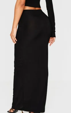 Hot PrettyLittleThing Petite Slinky High Waist Maxi Skirt Black