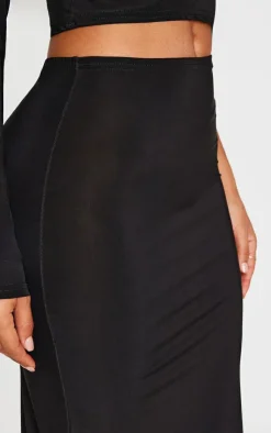 Hot PrettyLittleThing Petite Slinky High Waist Maxi Skirt Black
