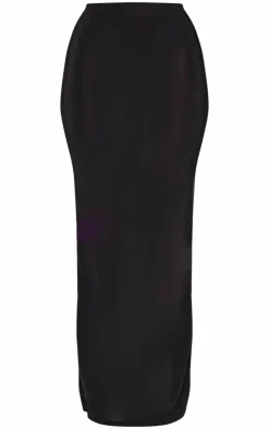 Hot PrettyLittleThing Petite Slinky High Waist Maxi Skirt Black