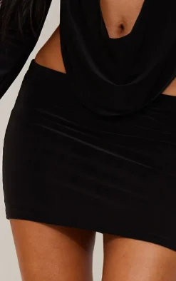 Best PrettyLittleThing Petite Slinky Low Rise Micro Mini Skirt Black