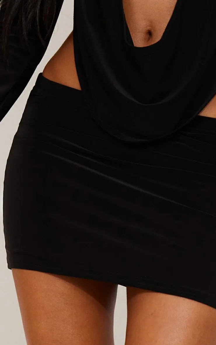 Best PrettyLittleThing Petite Slinky Low Rise Micro Mini Skirt Black