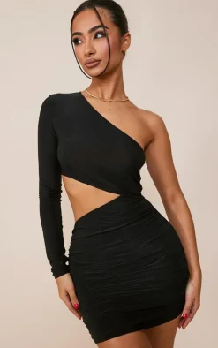 Petite Slinky One Shoulder Cut Out Ruched Bodycon Mini Dress-PrettyLittleThing Discount