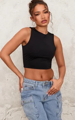 PrettyLittleThing Sleeveless Tops*Petite Slinky Racer Crop Top