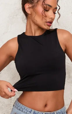 PrettyLittleThing Sleeveless Tops*Petite Slinky Racer Crop Top