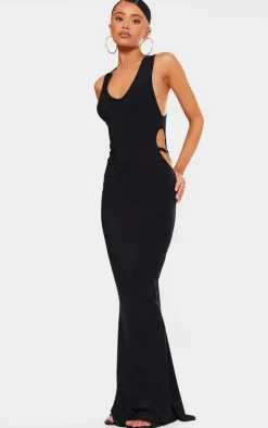 Petite Slinky Racer Neck Maxi Dress With Cut Out Belt Details-PrettyLittleThing Online