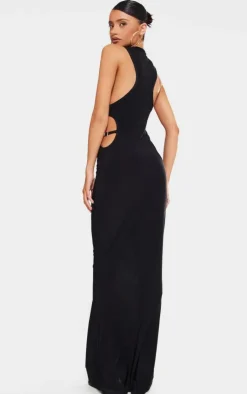Petite Slinky Racer Neck Maxi Dress With Cut Out Belt Details-PrettyLittleThing Online