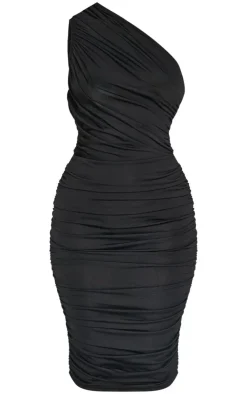 Petite Slinky Ruched One Shoulder Longline Midi Dr-PrettyLittleThing Hot