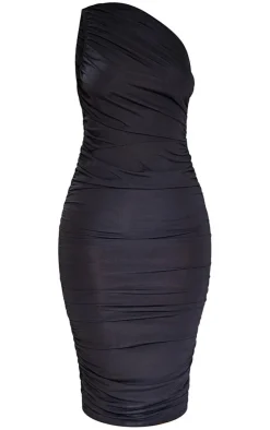 Petite Slinky Ruched One Shoulder Longline Midi Dr-PrettyLittleThing Hot