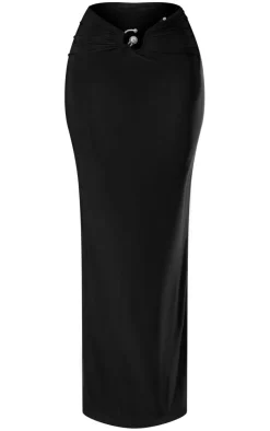 New PrettyLittleThing Petite Slinky Trim Detail Midaxi Skirt Black