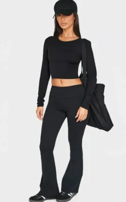 Discount PrettyLittleThing Petite Snatched Sculpt Long Sleeve Top Black