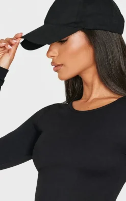 Discount PrettyLittleThing Petite Snatched Sculpt Long Sleeve Top Black