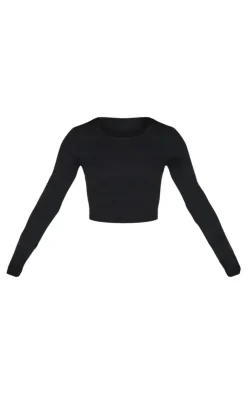 Discount PrettyLittleThing Petite Snatched Sculpt Long Sleeve Top Black