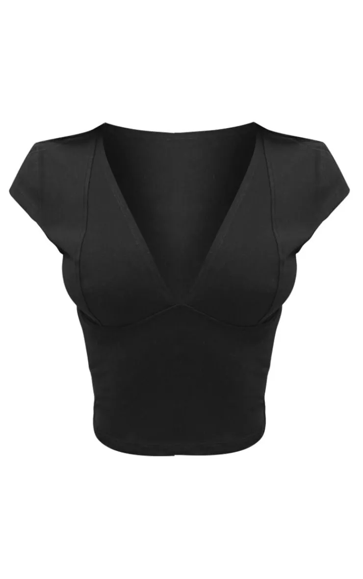 PrettyLittleThing Snatched*Petite Snatched Sculpt V Neck Crop Top