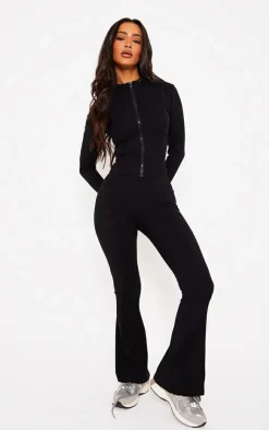 Outlet PrettyLittleThing Petite Snatched Sculpt Seam Detail Flared Pants Black