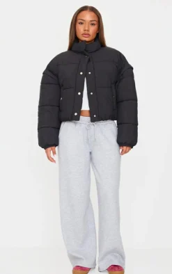 PrettyLittleThing Puffer Jackets*Petite Soft Nylon Set In Sleeve Popper Pocket Puffer Jacket